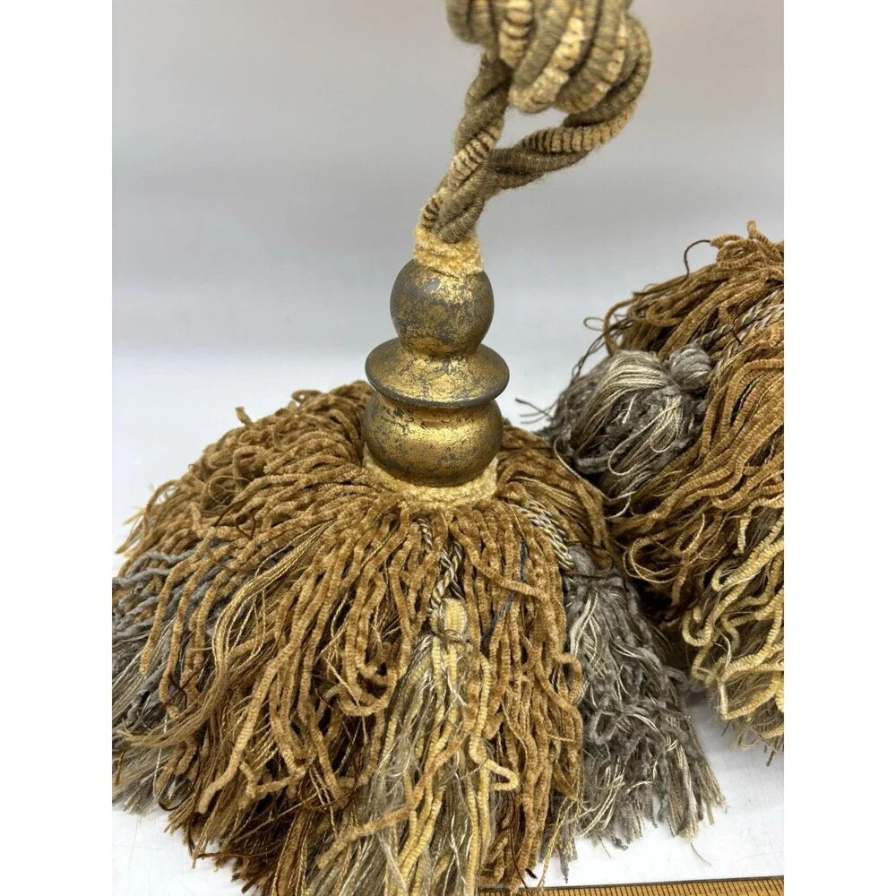 5 Large 8” Pouf Tassel Curtain Tie Back Upholstery Trim Beige Brown Taupe